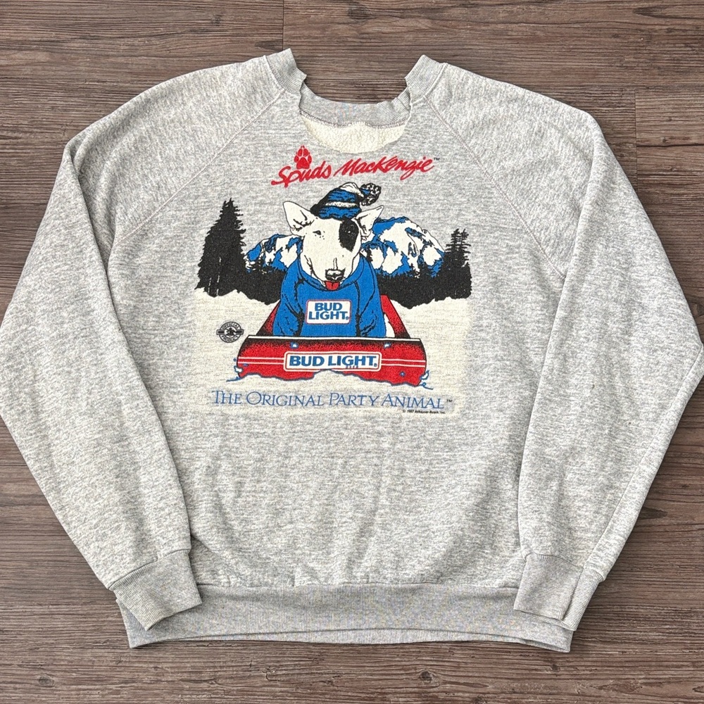VTG 1980S BUD LIGHT SPUDS MACKENZIE PARTY ANIMAL GRAPHIC SWEATSHIRT MENS XL